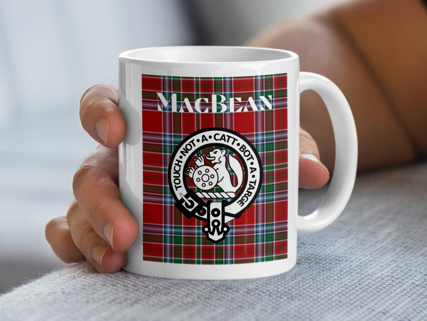 MacBean Clan Crest Mug with Scottish Tartan Design Mug - Living Stone Gifts