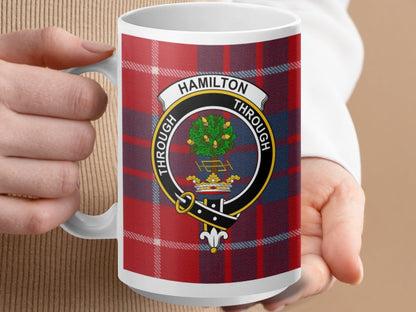 Hamilton Clan Crest Red Tartan Plaid Design Mug - Living Stone Gifts