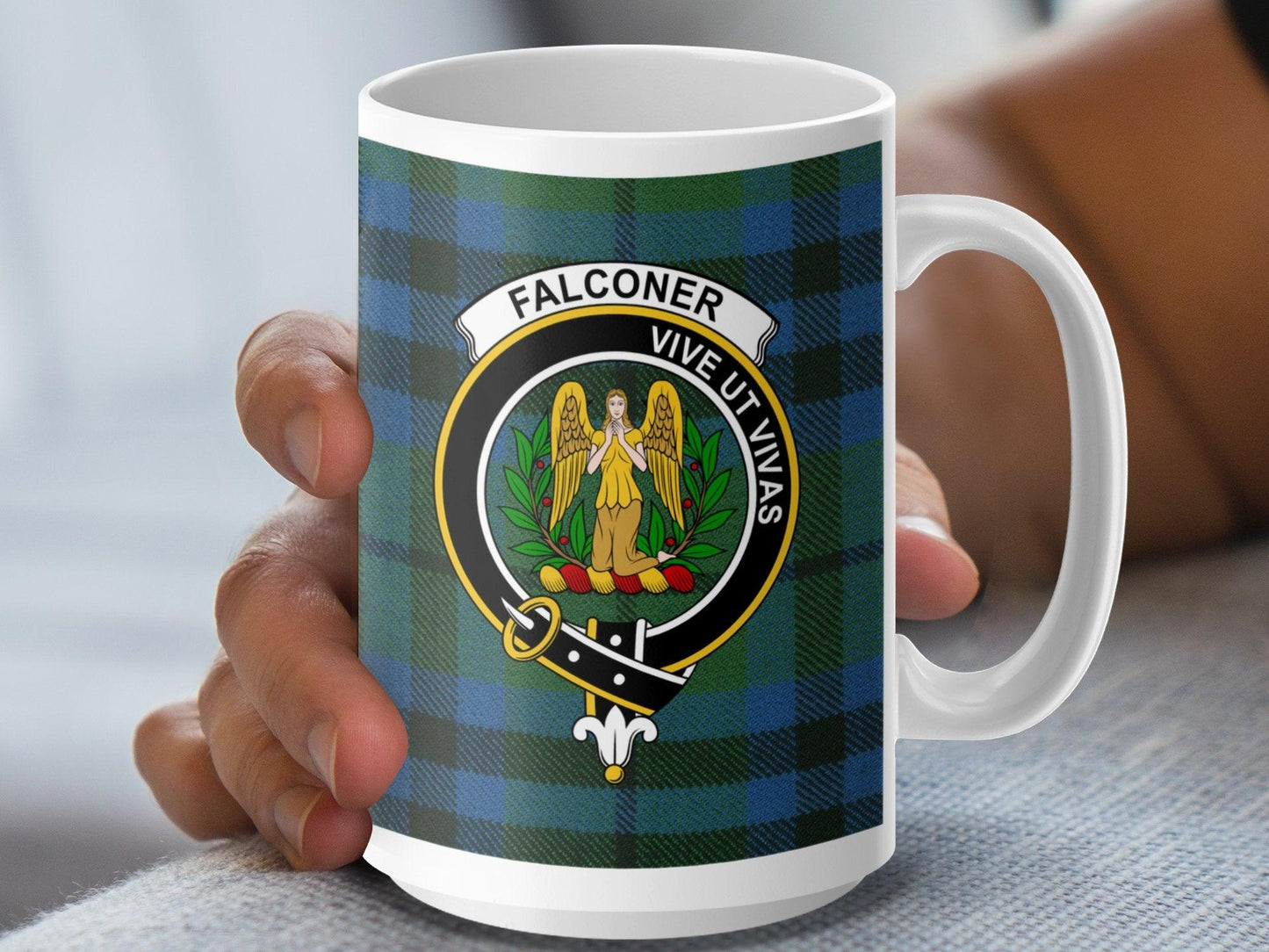 Scottish Tartan Crest Clan Falconer Plaid Pattern Mug - Living Stone Gifts