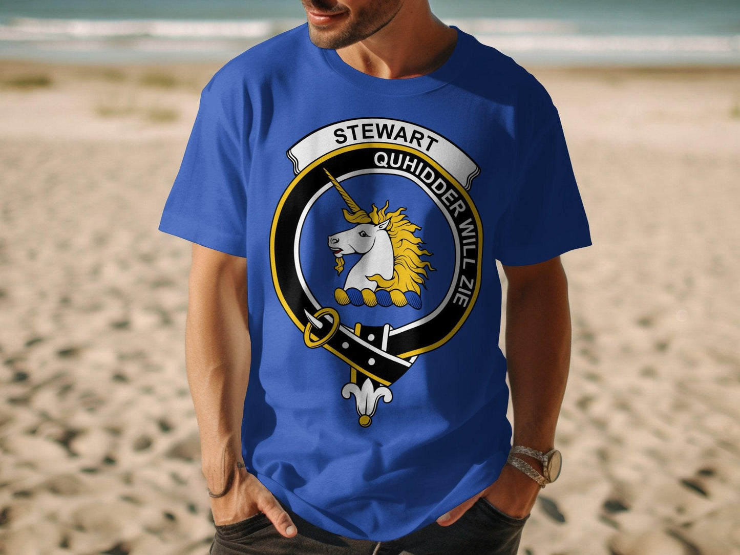 Stewart Clan Crest Unicorn Design T-Shirt - Living Stone Gifts