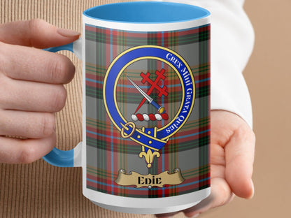 Scottish Clan Edie Family Crest with Tartan Design Mug - Living Stone Gifts