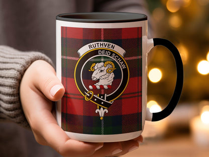Ruthven Clan Crest Scottish Tartan Pattern Coffee Mug - Living Stone Gifts