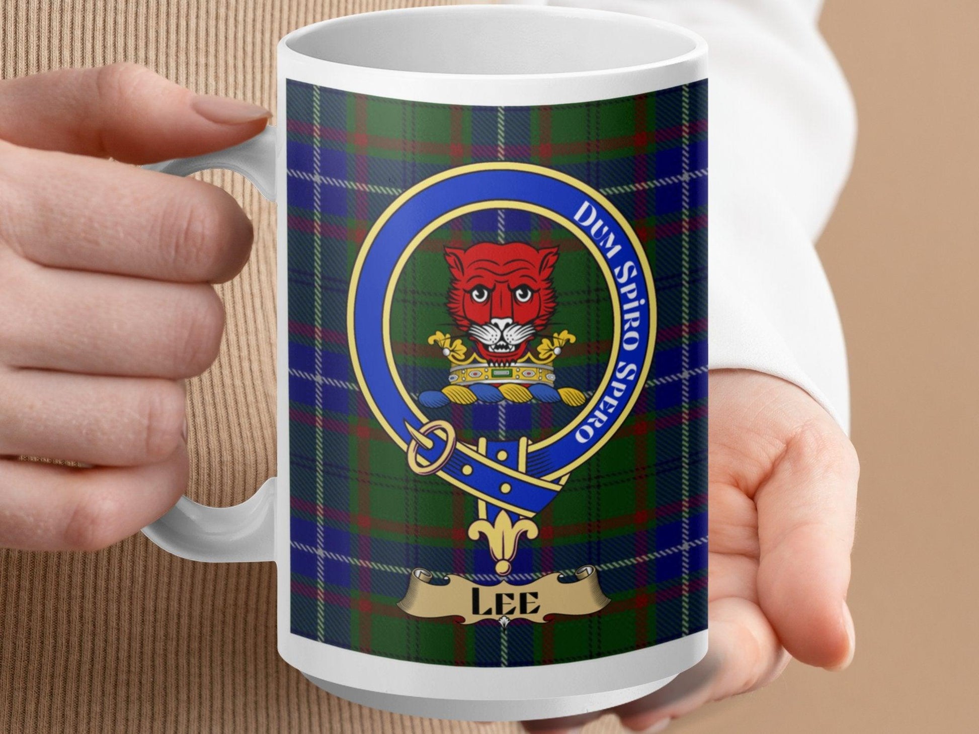 Bold Scottish Lee Clan Crest Tartan Plaid Design Mug - Living Stone Gifts