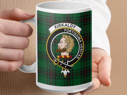 Kirkaldy Clan Scottish Tartan Plaid Crest Emblem Mug - Living Stone Gifts