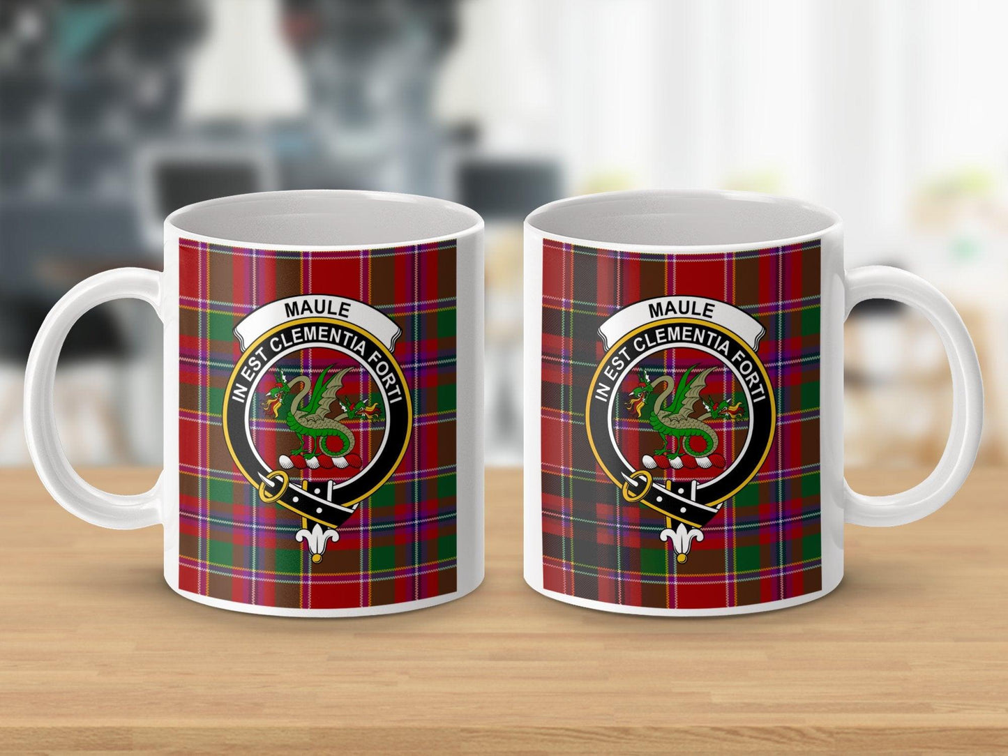 Scottish Clan Maule Crest Tartan Design Ceramic Mug - Living Stone Gifts