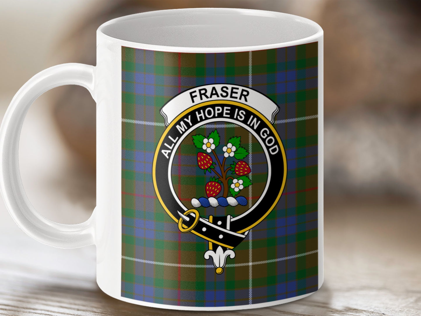 Clan Fraser Scottish Tartan Crest Family Badge Mug - Living Stone Gifts