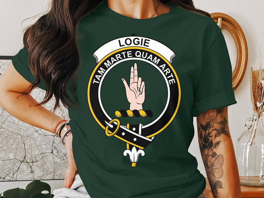 Clan Logie Scottish Crest Hand Sign Unisex Hoodie, Gildan 18500, Bella 3001 Tee