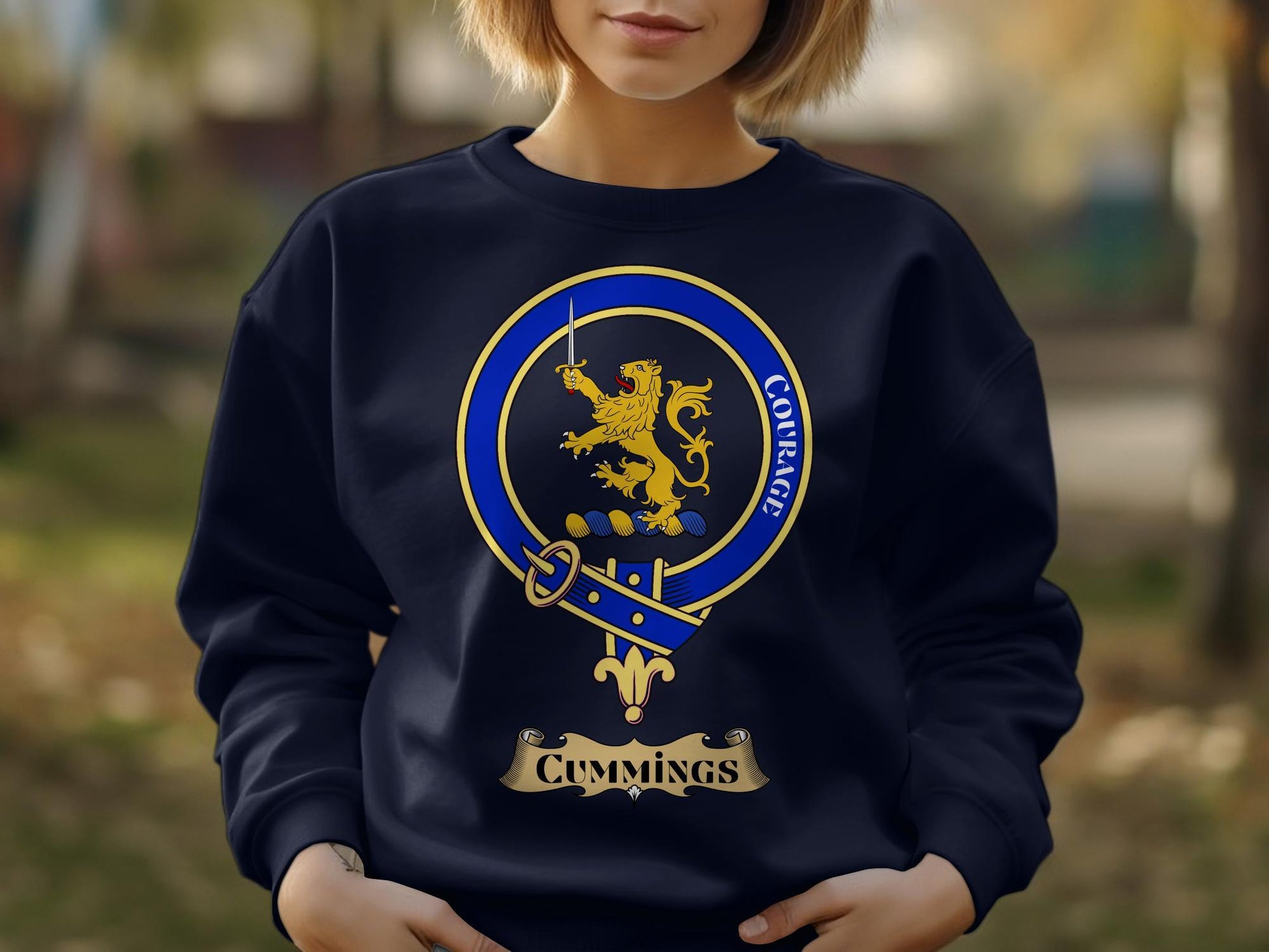 Cummings Clan Crest Scottish Lion T-Shirt, Courage Motto Family Heritage Tee