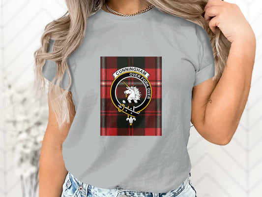 Cunningham Clan Tartan Lion T-Shirt, Scottish Heritage Tee