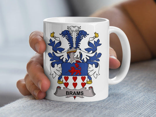 Custom Brams Family Crest Mug, Danish Surname Emblem, Ancestry Gift