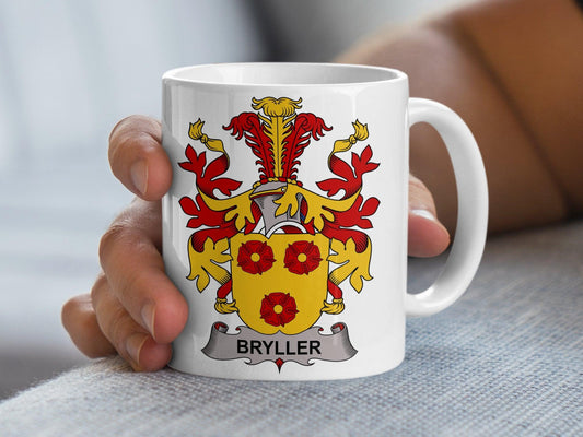 Custom Bryller Family Crest Mug, Heraldic Coat of Arms Coffee Cup