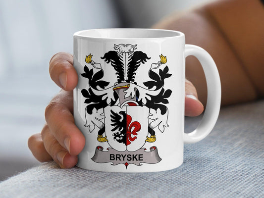 Custom Bryske Family Crest Mug - Heraldic Coat of Arms Coffee Cup