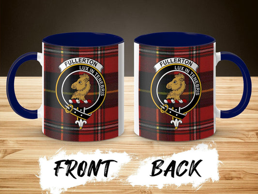 Custom Fullerton Clan Crest Mug, Scottish Heritage Lion Emblem, Unique Tartan Gift