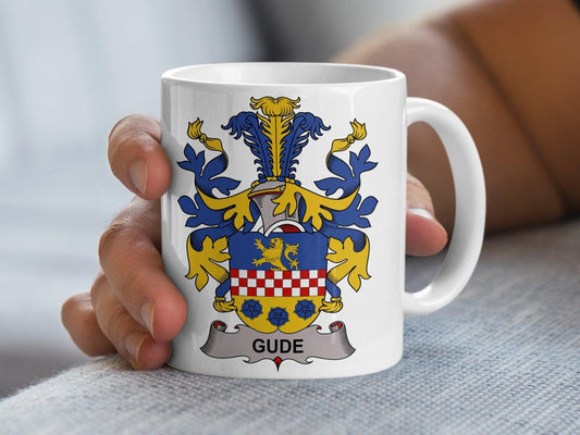 Custom Gude Family Crest Mug - Danish Surname Heraldry Coffee Cup