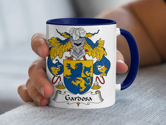 Custom Heraldic Lion Mug, Family Crest Coffee Cup, Garrosa Coat of Arms Gift