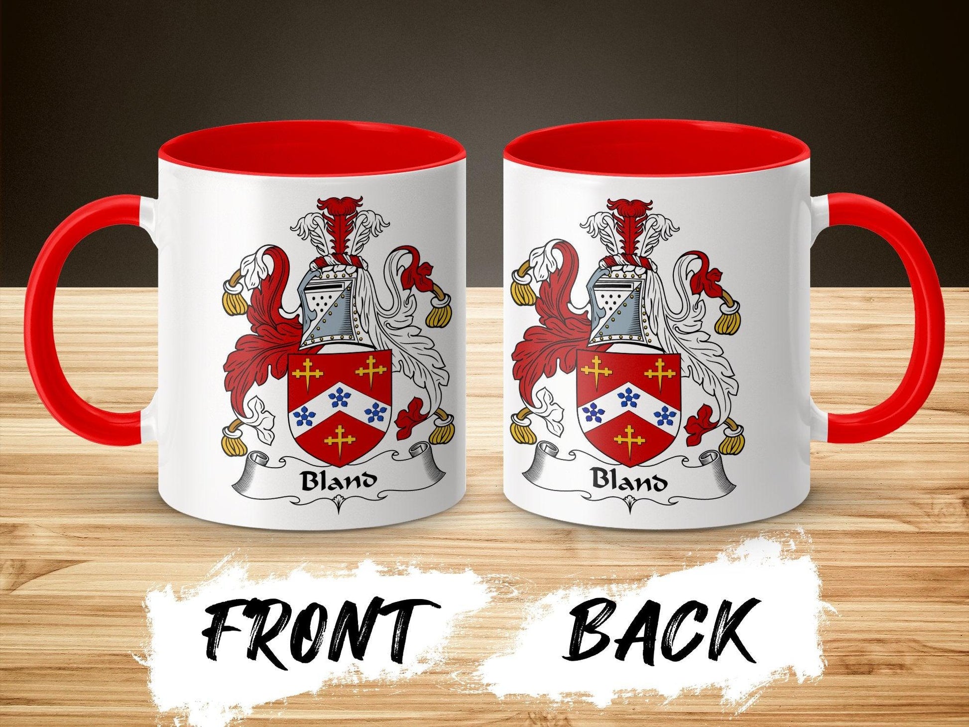 Custom Heraldic Shield Mug - English Surname Bland Coat of Arms Coffee Cup