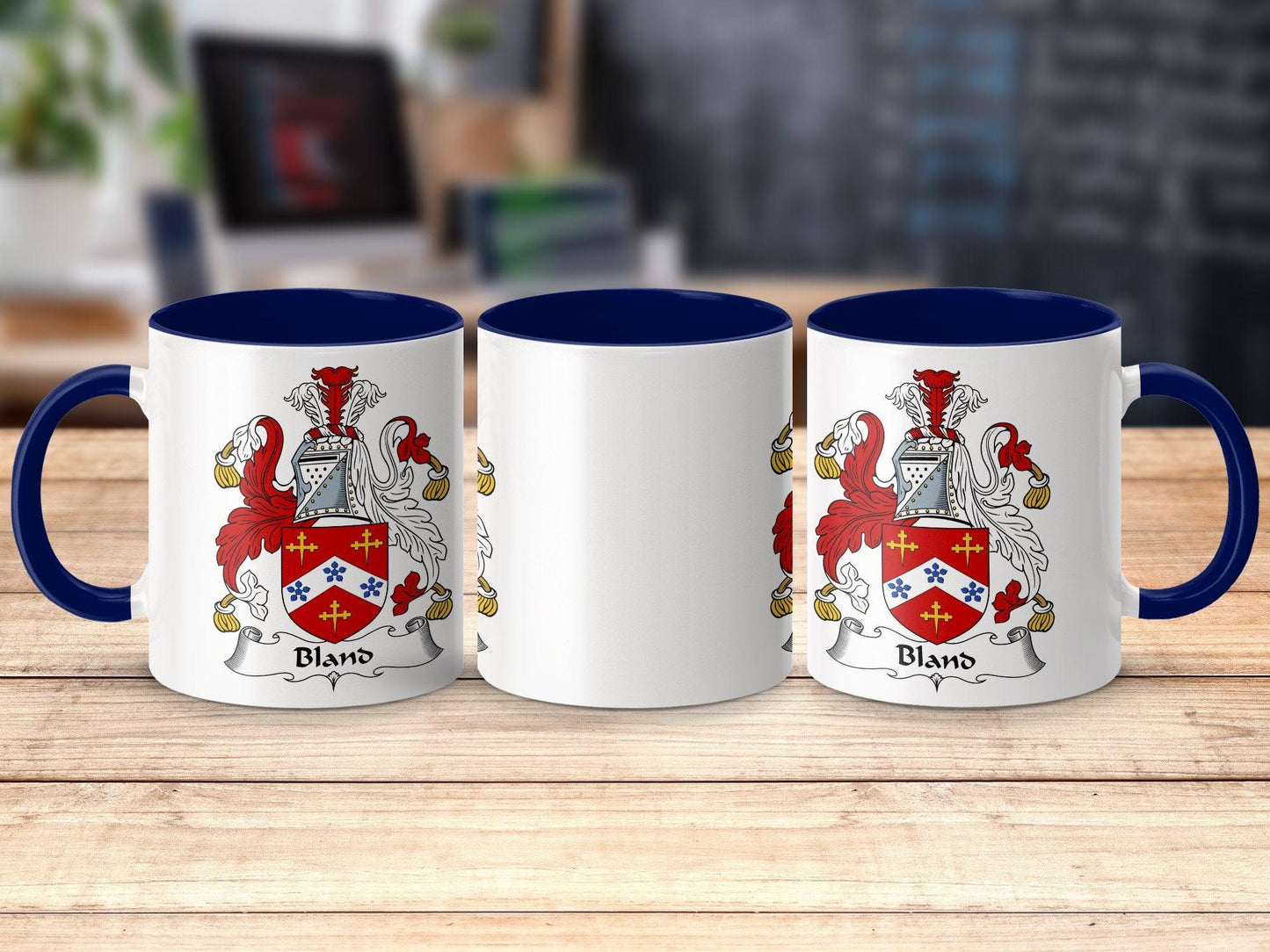 Custom Heraldic Shield Mug - English Surname Bland Coat of Arms Coffee Cup