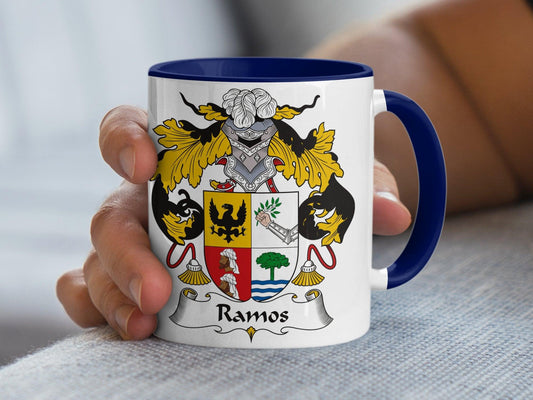 Custom Ramos Family Crest Mug, Heraldic Emblem Coffee Cup, Unique Surname Gift