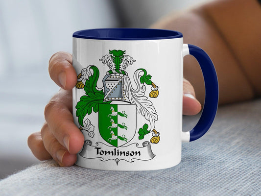 Custom Tomlinson Family Crest Mug - Heraldic Coat of Arms Coffee Cup