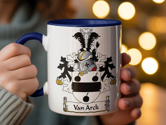 Custom Van Arck Family Crest Coffee Mug - Elegant Dutch Heraldry Cup