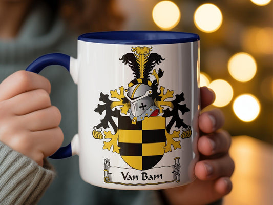 Custom Van Bam Family Crest Mug, Heraldic Emblem Coffee Cup