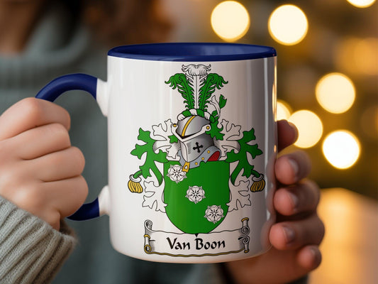 Custom Van Boom Family Crest Mug, Dutch Heraldry Coffee Cup Gift