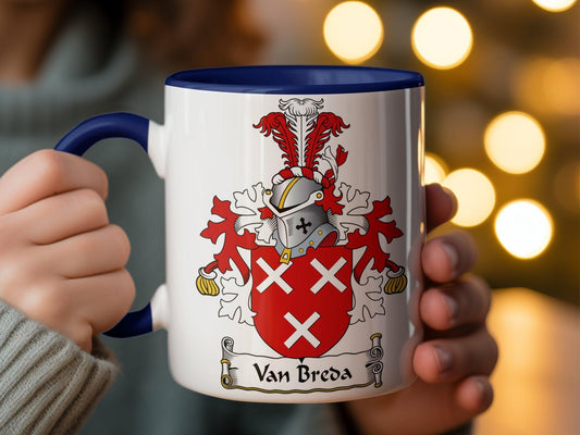 Custom Van Breda Family Crest Mug, Dutch Heraldry Coffee Cup, Unique Gift