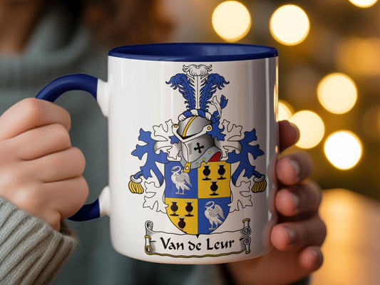 Custom Van de Leur Family Crest Mug - Dutch Heritage Coffee Cup