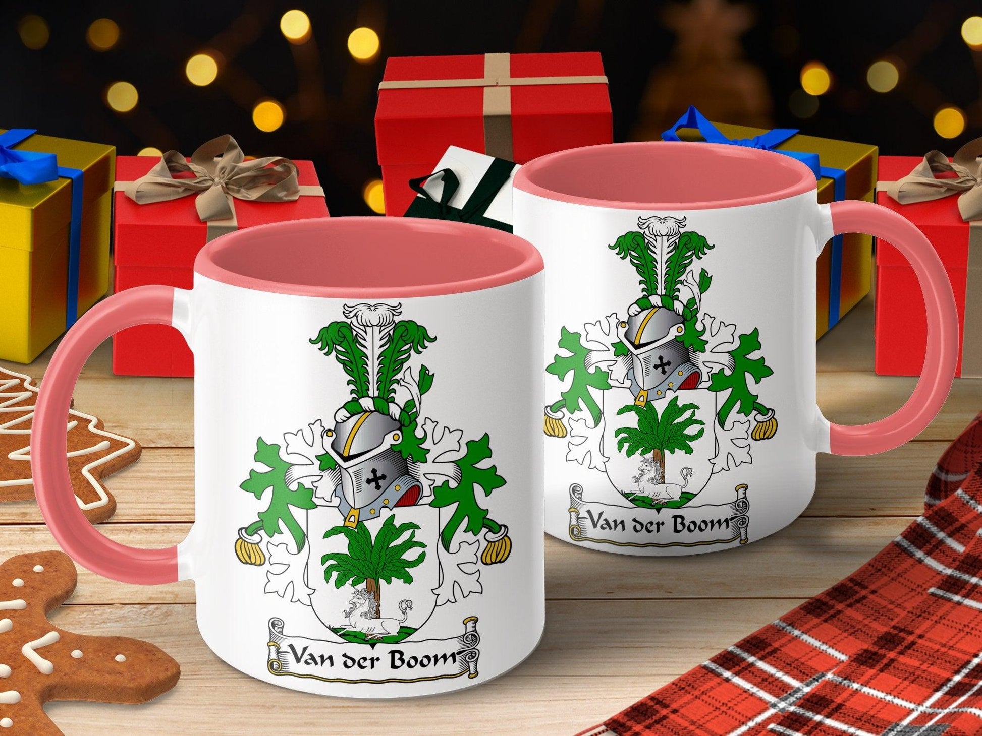 Custom Van der Boom Family Crest Mug, Heraldic Emblem Coffee Cup