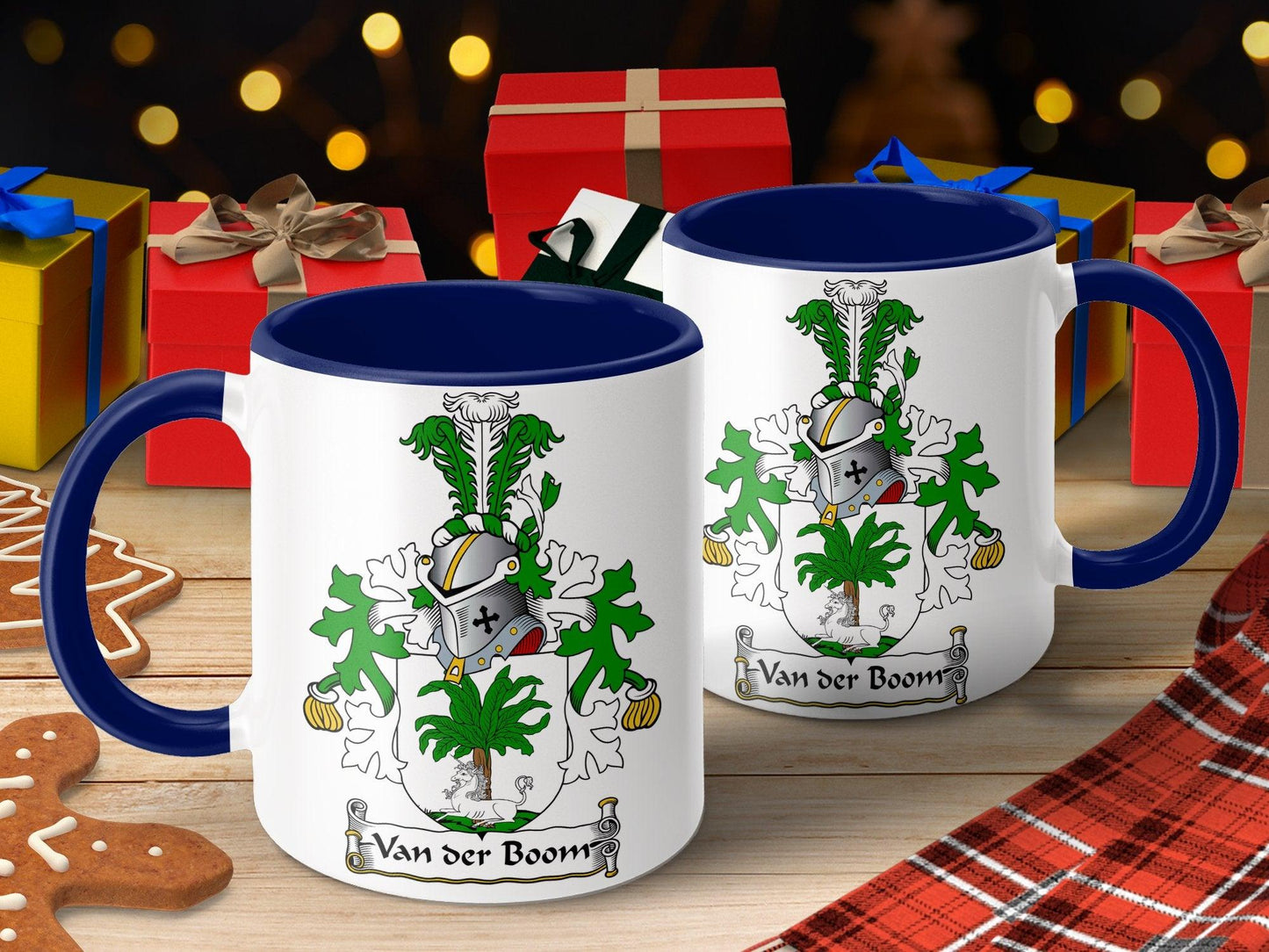 Custom Van der Boom Family Crest Mug, Heraldic Emblem Coffee Cup