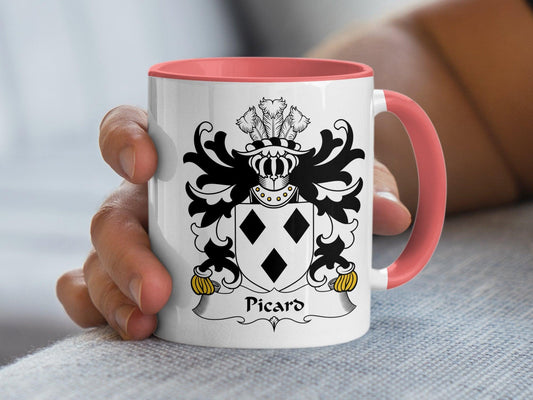 Custom Welsh Picard Family Crest Mug, Heraldic Coat of Arms Coffee Cup