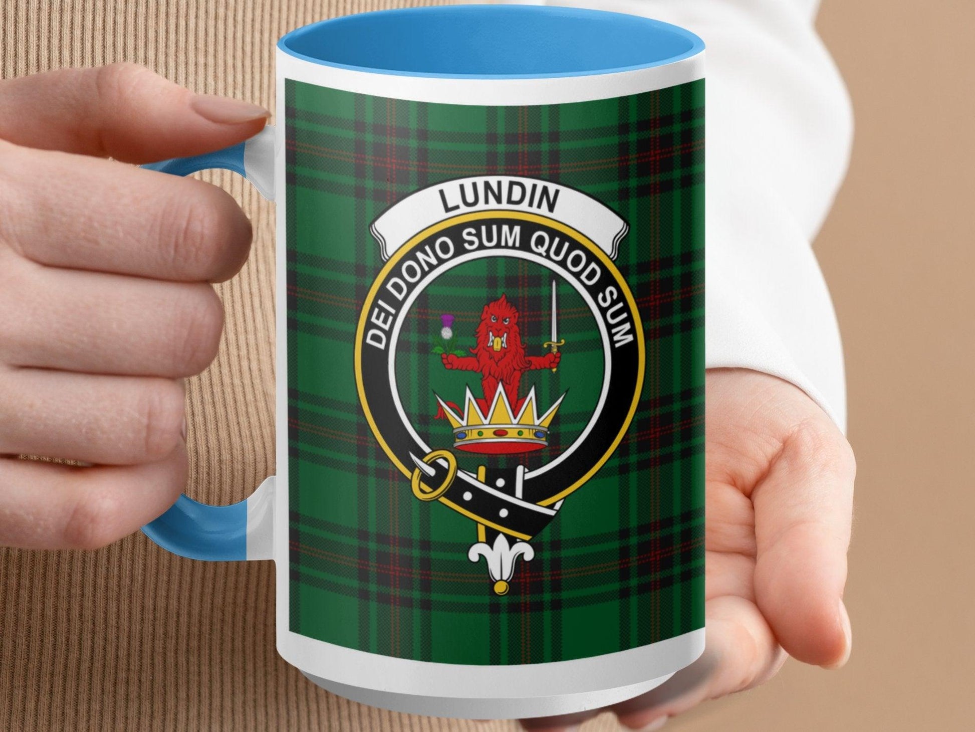 Scottish Clan Lundin Crest Tartan Plaid Design Mug - Living Stone Gifts