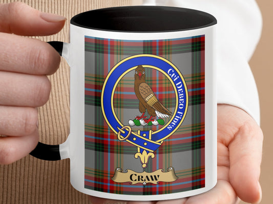 Clan Crawford Tartan Emblem with Craw Design Mug - Living Stone Gifts