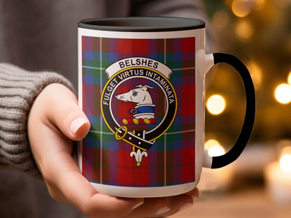Clan Belsches Crest Emblem on Plaid Background Mug - Living Stone Gifts