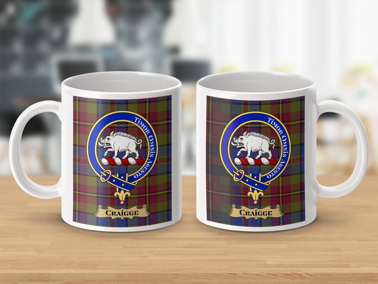 Clan Craigg Crest with Tartan Background Mug - Living Stone Gifts