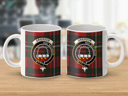 Clan Grierson Scottish Tartan Crest Pattern Mug - Living Stone Gifts