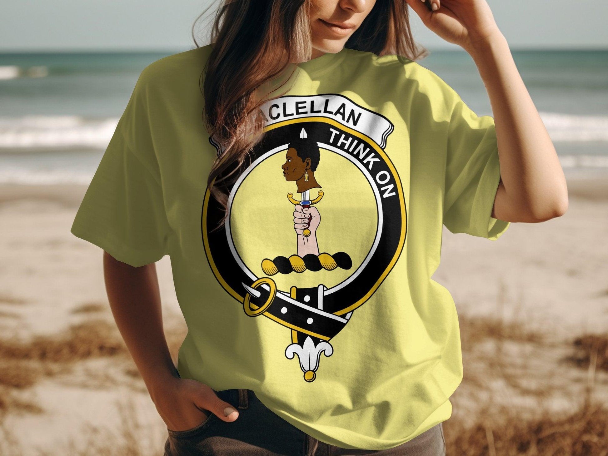 Clan MacLellan Crest Think On Motto Emblem T-Shirt - Living Stone Gifts