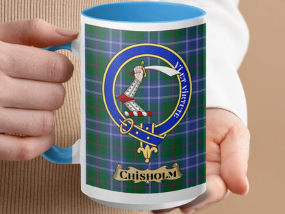 Clan Chisholm Scottish Tartan Crest Emblem Mug - Living Stone Gifts