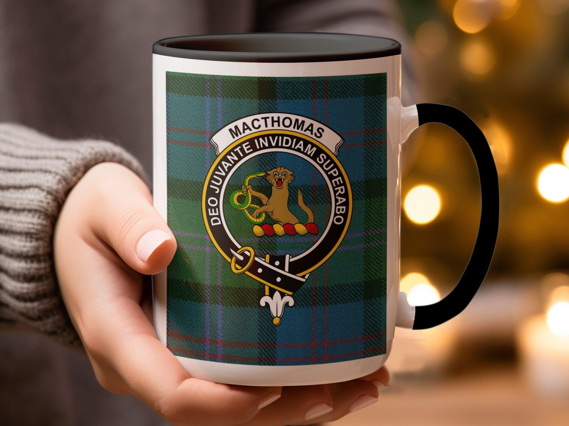 MacThomas Clan Tartan Mug with Family Crest Emblem - Living Stone Gifts