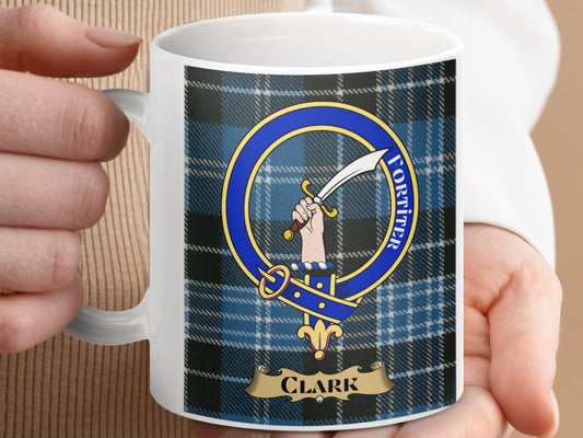 Clan Clark Scottish Tartan Crest Design Mug - Living Stone Gifts