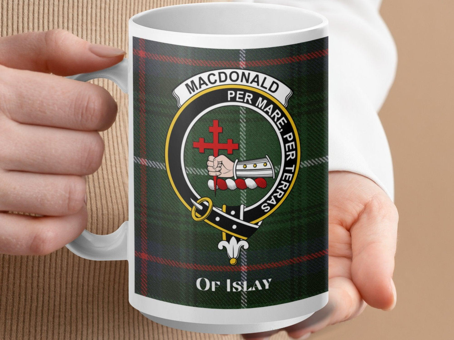 MacDonald Clan Crest Green Tartan Plaid Of Islay Mug - Living Stone Gifts