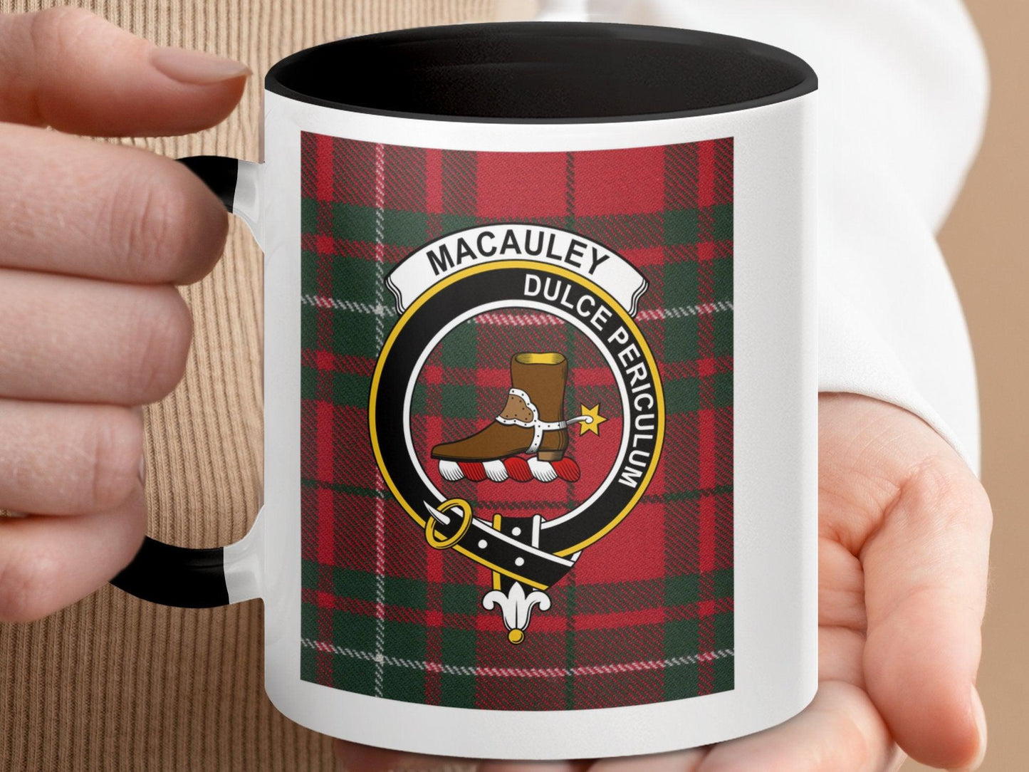 MacAuley Clan Crest Scottish Tartan Pattern Mug - Living Stone Gifts