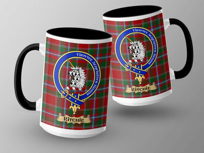 Ritchie Clan Crest on Traditional Scottish Tartan Mug - Living Stone Gifts