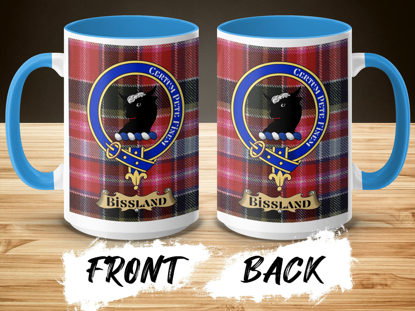 Scottish Clan Bissland Crest Emblem Plaid Pattern Mug - Living Stone Gifts