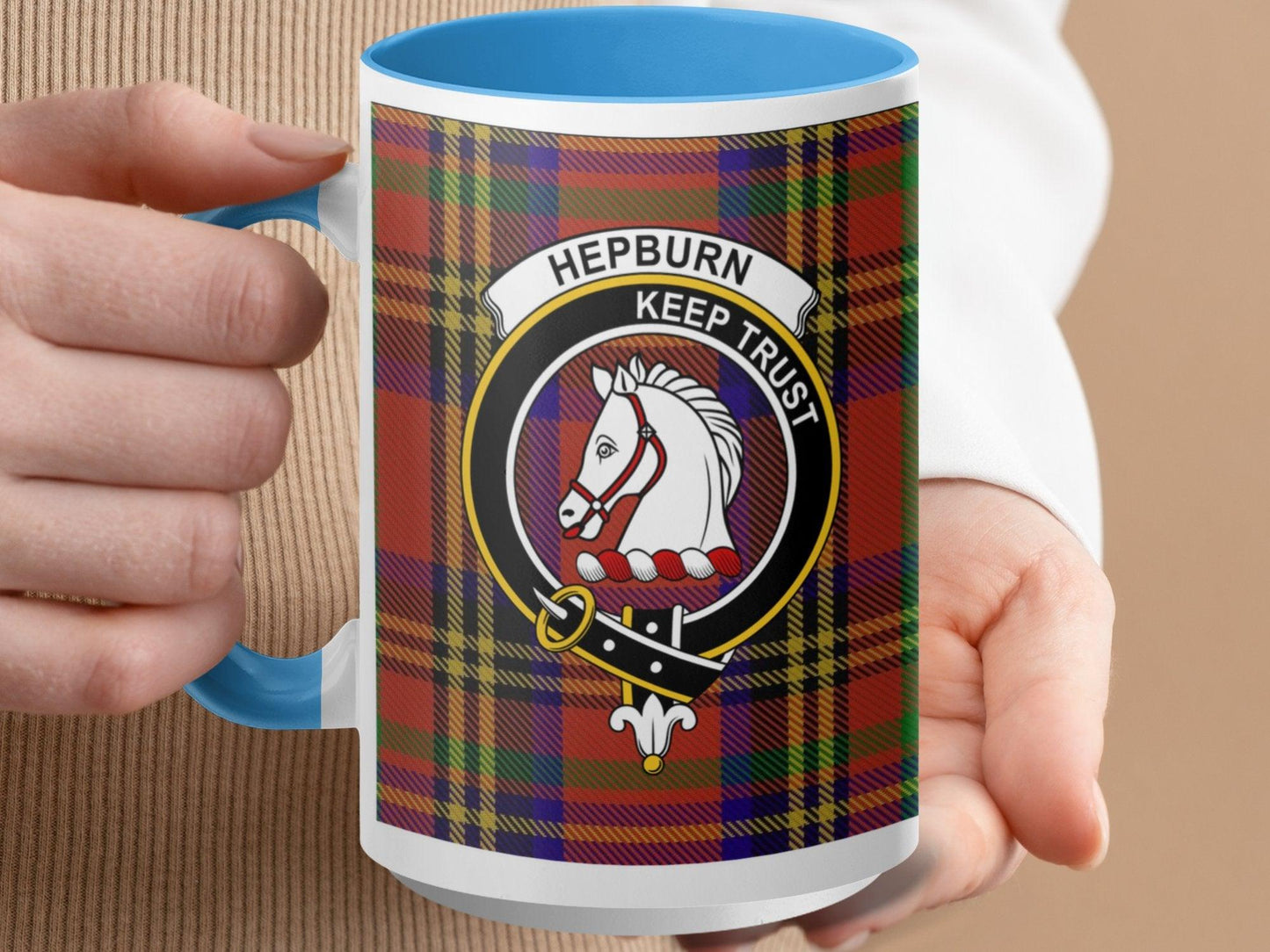 Hepburn Clan Crest Tartan Plaid Design Coffee Mug - Living Stone Gifts