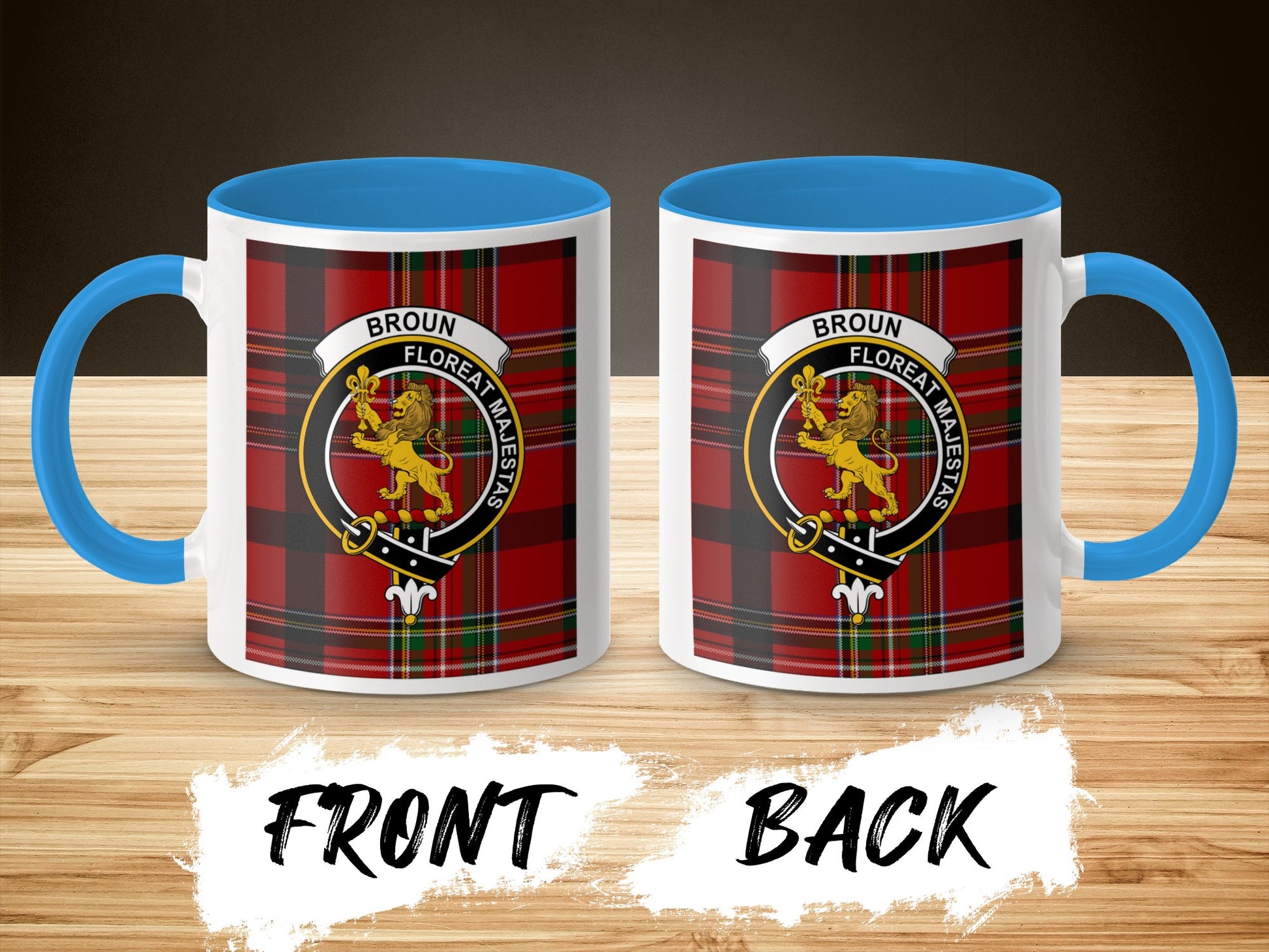Scottish Clan Broun Crest and Tartan Design Mug - Living Stone Gifts