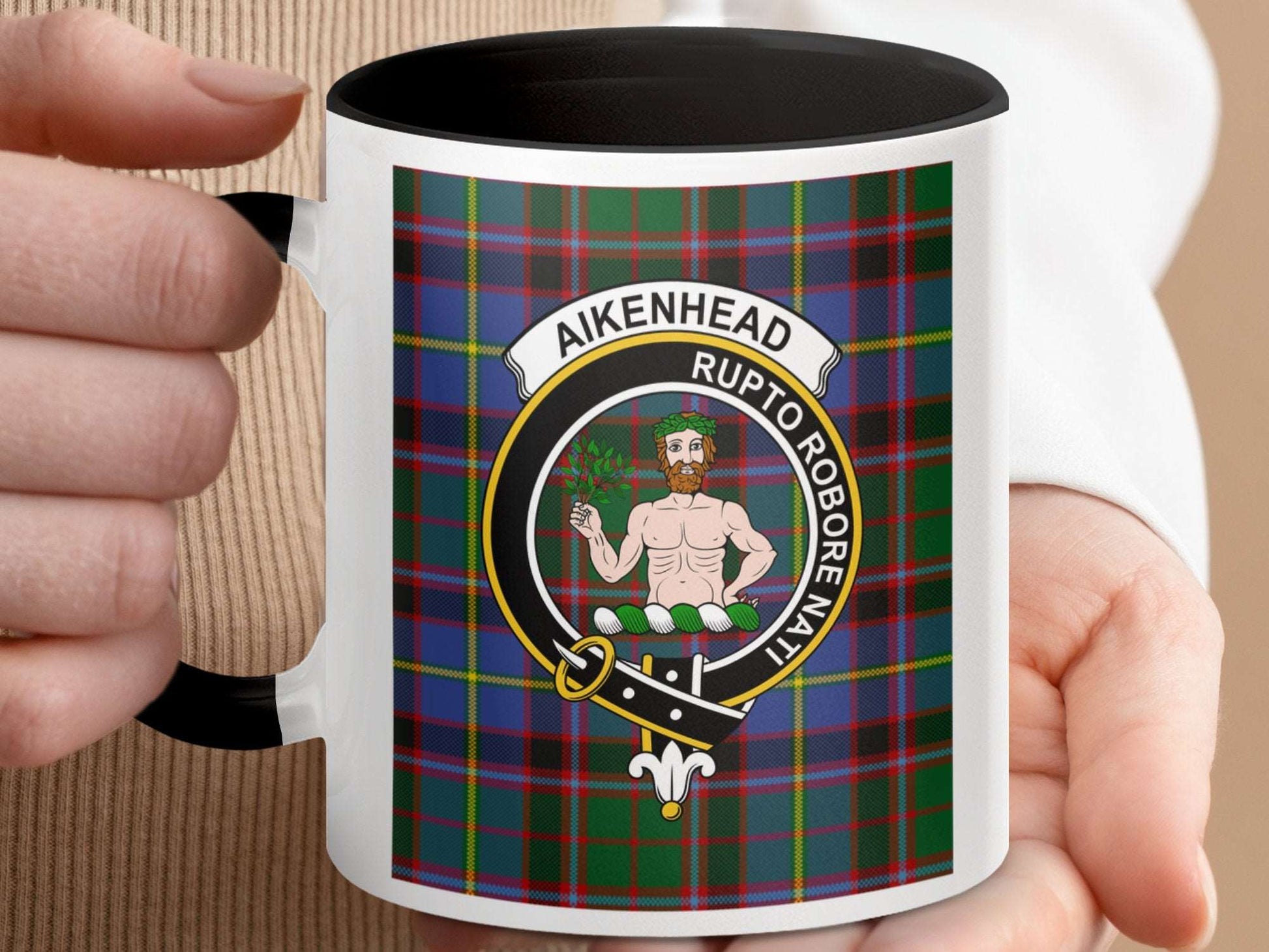 Aikenhead Clan Crest Tartan Pattern Coffee Mug - Living Stone Gifts