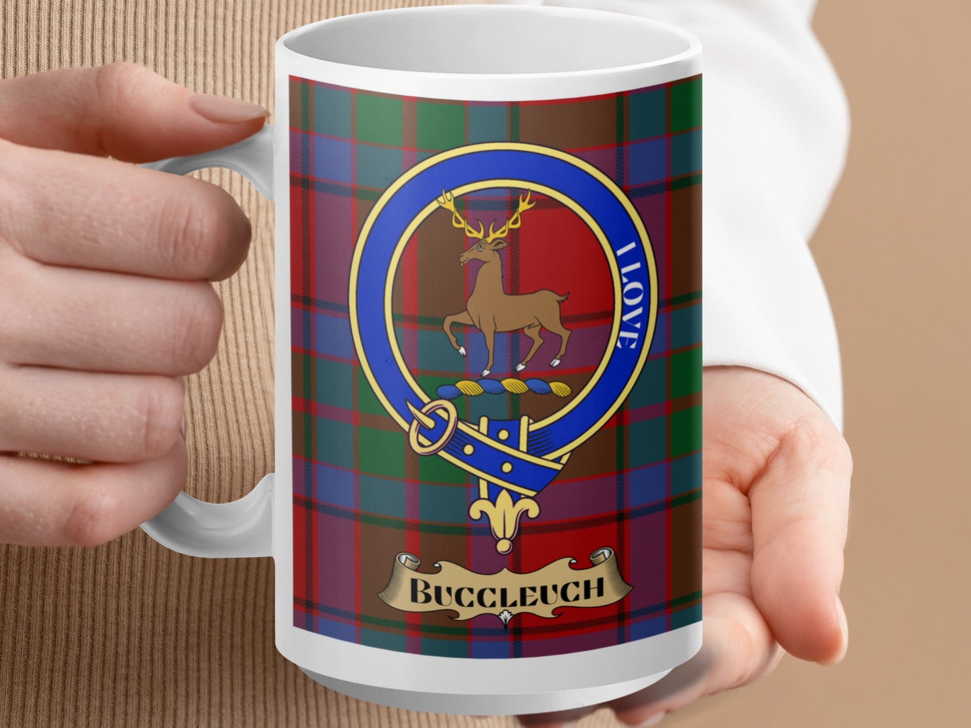 Scottish Clan Crest Tartan with Deer Design Mug - Living Stone Gifts