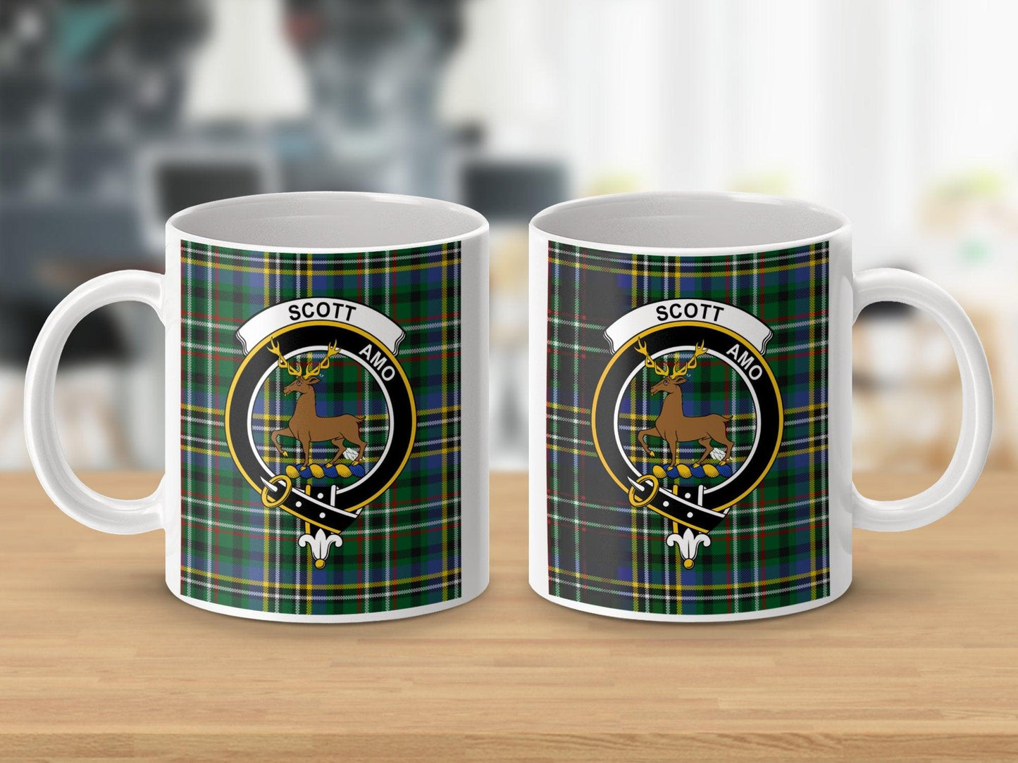 Scott Clan Crest Tartan Mug with Deer and Shield Design Mug - Living Stone Gifts