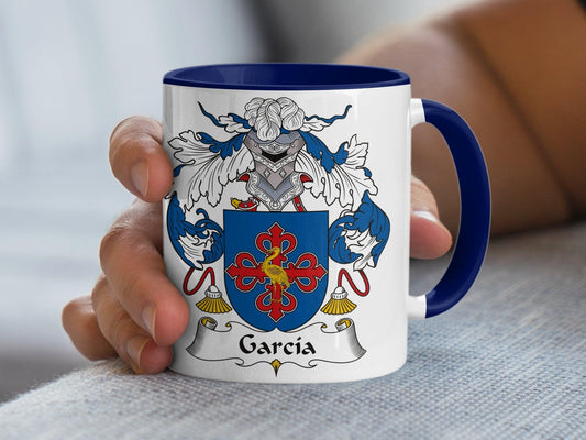 Garcia Family Crest Heraldic Lion and Fleur-de-Lis Mug, Unique Heritage Gift